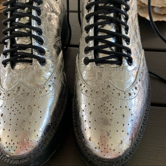 Shelly’s London Silver Lily Lace Up Chelsea Platform Wedge Boots Size 6.5 - Picture 9 of 13